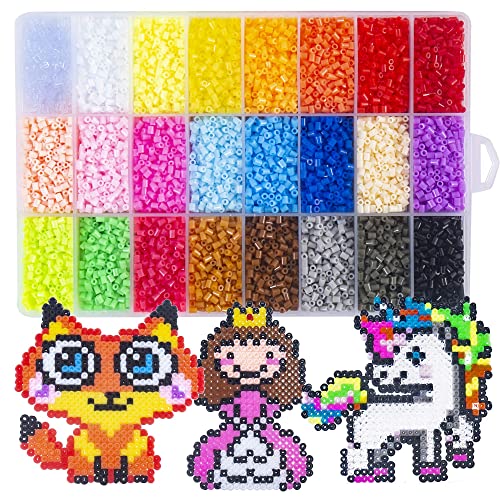 La Manuli 24000 Bügelperlen Mini Beads Set - 2,6 mm in 24 Farben mit Platte Zubehör Muster Steckperlen - Sortriertbox von La Manuli