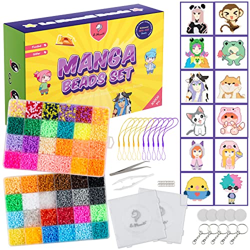 La Manuli Bügelperlen set - 30000 Stück Bügelperlen Mini 2.6mm, Steckperlen mit Zubehör Platten und Vorlagen - Manga Anime, Vollständiger Satz für Kinder ab 12 Jahren von La Manuli