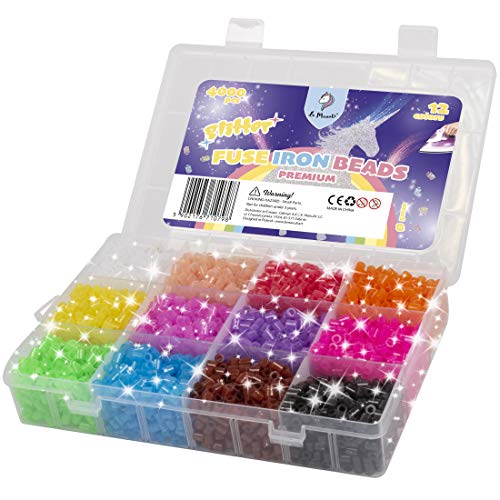 La Manuli Glitzer Bügelperlen Sortiert Fuse Beads Kit - 4000 Stück 5 mm 12 Farben Nachfüllset Bügelperlen Set Mit jeder Marke Beads kompatibel, Steckperlen in Organizerbox La Manuli Glitzer Bügelperlen Sortiert Fuse Beads Kit - 4000 Stück 5 mm 12 Farben Nachfüllset Bügelperlen Set Mit jeder Marke Beads kompatibel, Steckperlen in Organizerbox von La Manuli