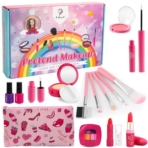 La Manuli Kinderschminke Set Mädchen - Pretend Make Up Schminkkoffer Spielzeug, Fälschung Schminkset für Kinder Rolle Spielen, Kosmetik Geschenk für Kleinkinder ab 3 4 5 6 7 8 Jahre von La Manuli