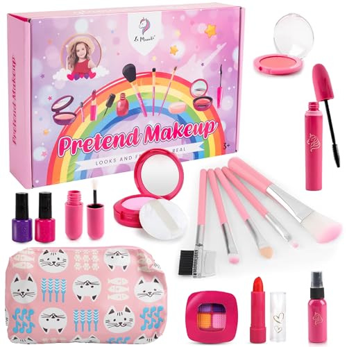 La Manuli Kinderschminke Set Mädchen - Pretend Make Up Schminkkoffer Spielzeug, Fälschung Schminkset für Kinder Rolle Spielen, Kosmetik Geschenk für Kleinkinder ab 3 4 5 6 7 8 Jahre von La Manuli