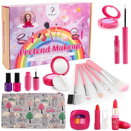 La Manuli Kinderschminke Set Mädchen - Pretend Make Up Schminkkoffer Spielzeug, Fälschung Schminkset für Kinder Rolle Spielen, Kosmetik Geschenk für Kleinkinder ab 3 4 5 6 7 8 Jahre von La Manuli