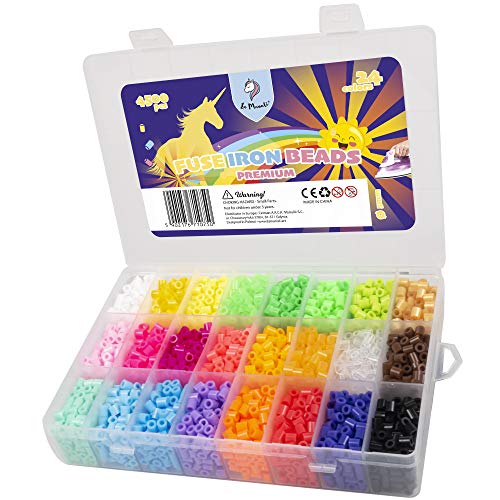 La Manuli Premium Sortiert Fuse Beads Kit - 4500 Stück 5 mm 24 Farben Nachfüllset Bügelperlen Set Mit jeder Marke Beads kompatibel, Steckperlen in Organizerbox (Helle Farben) von La Manuli