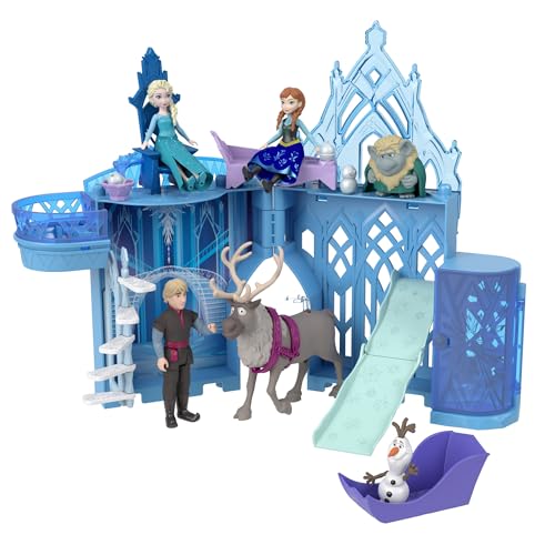 Mattel Disney Die Eiskönigin“ Spielzeug, Elsas Stapelschloss Puppenhaus-Spielset mit kleiner Puppe und 8 Teilen, inspiriert von den Disney-Filmen Die Eiskönigin“, Geschenke für Kinder, HLX01 von Mattel