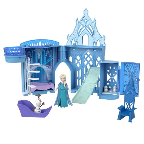 Mattel Disney Die Eiskönigin“ Spielzeug, Elsas Stapelschloss Puppenhaus-Spielset mit kleiner Puppe und 8 Teilen, inspiriert von den Disney-Filmen Die Eiskönigin“, Geschenke für Kinder, HLX01 von La Reine des Neiges