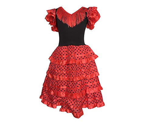 La Senorita Spanische Flamenco Kleid/Kostüm - für Mädchen/Kinder - Rot/Schwarz (Größe 104-110 - Länge 75 cm- 5-6 Jahr, Mehrfarbig) von La Senorita