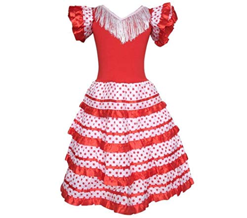 La Senorita Spanische Flamenco Kleid/Kostüm - für Mädchen/Kinder - Rot/Weiß - Größe 164-176 - Länge 110 cm - für 12-13 Jahr von La Senorita