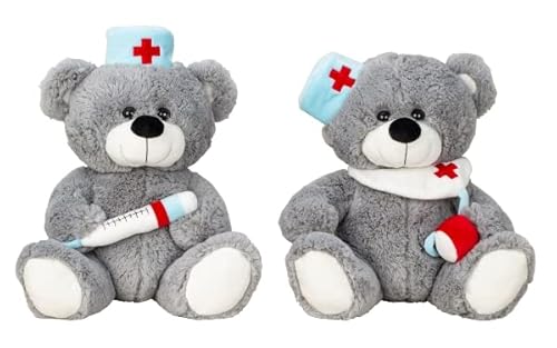 LaBelleHome Plüsch Bären Doktor sitzend mit Spritze & Stethoskop Kuscheltier Plüschtier Geschenk 2er Set Arzt von LaBelleHome