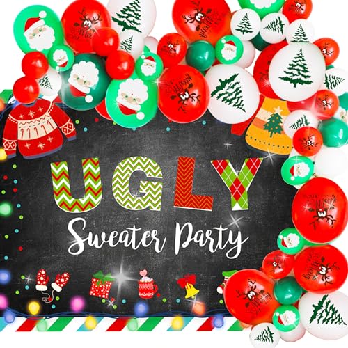 LaVenty 13 PCS Bright Ugly Sweater Party Backdrop Lets Get Ugly Decoration Ugly Sweater Party Supplies Christmas Party Decoration Christmas Party Supplies Christmas Balloons von LaVenty