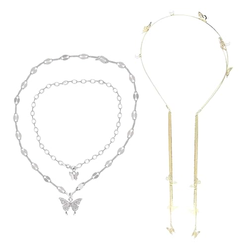 LaVenty 2 PCS Kopfschmuck Elfe Haarreif Festival Hair Accessories Festival Kopfschmuck Kopfschmuck Silber Korean Fashion Wome Kopfkette Silber Kawaii Schmuck von LaVenty