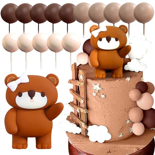 LaVenty Beige Teddybär Tortendeko Taufe Tortendeko 1 Jahr Braun Tortendeko Teddybär Kuchen Dekoration für Baby Shower Geburtstag Party von LaVenty