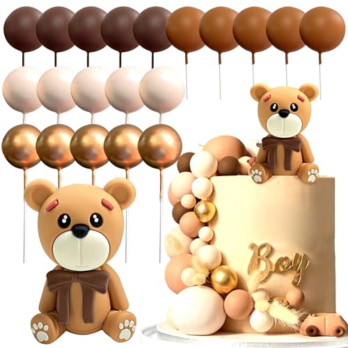 LaVenty Beige Teddybär Tortendeko Tortendeko Taufe Tortendeko 1 Jahr Braun Tortendeko Teddybär Kuchen Dekoration für Hochzeit Baby Shower Geburtstag Party von LaVenty