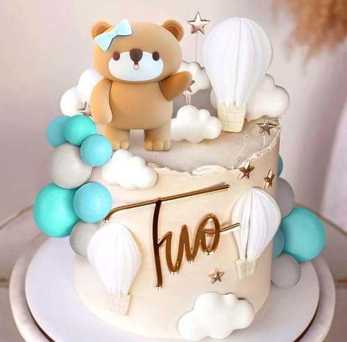 LaVenty Teddybär Tortendeko Tortendeko Taufe Junge Tortendeko Junge Blau Tortendeko 1. Geburtstag Teddybär Kuchen Deko für Hochzeit BabyShower Geburtstag Party von LaVenty