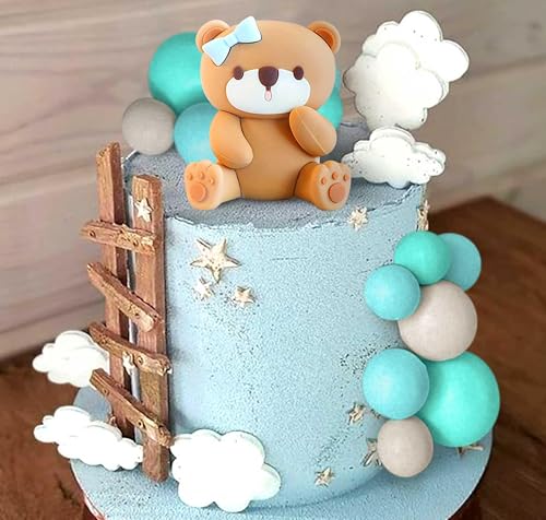 LaVenty Teddybär Tortendeko Tortendeko Taufe Junge Tortendeko Junge Blau Tortendeko 1. Geburtstag Tortendeko Teddybär Kuchen Dekoration für Hochzeit BabyShower Geburtstag Party von LaVenty