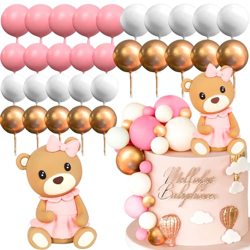 LaVenty Bogen Teddybär Kuchen Dekoration Teddybär Baby Dusche Geburtstagskuchen Dekoration Baby Dusche Baby Kuchen Dekoration (rosa) von LaVenty