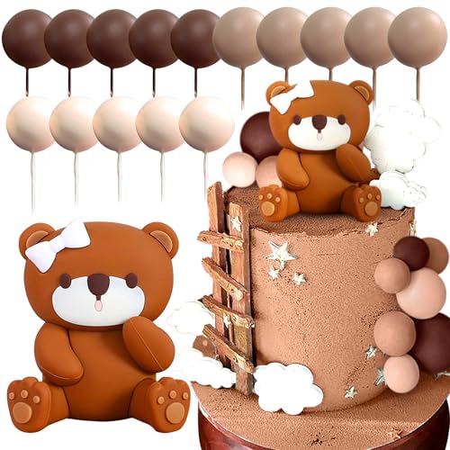 LaVenty Braunbär Tortendeko Beige Braun Kugeln Cake Topper Boho Bären Kuchen Tortendeko Baby Shower Geburtstag Tortendeko von LaVenty