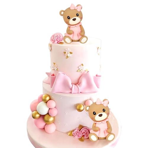 LaVenty Cute Rosa Teddybär Tortendeko Taufe Mädchen Tortendeko Mädchen 1 Jahr Tortendeko Teddybär Kuchen Dekoration für Hochzeit Babyshower Geburtstag Party von LaVenty