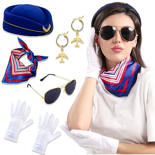 LaVenty Stewardess Kostum Kostuem Stewardess Zubehoer Stewardess Kostüm Damen Mütze Stewardess Damen Flugbegleiterin Kostüm Zubehör Stewardess Kostüm Zubehör Flugbegleiterin Hut Ohrringe von LaVenty