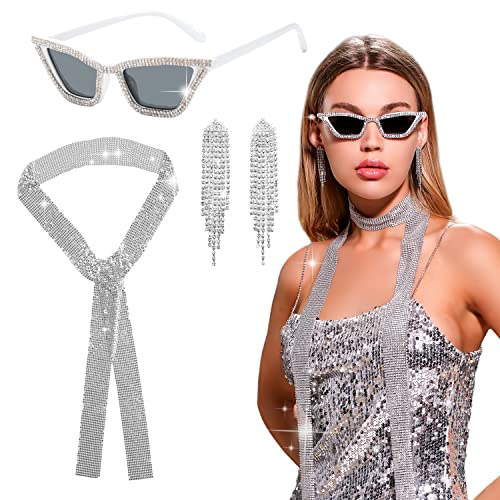 LaVenty Disco Party Outfit Frauen Disco Ball Ohrringe Disco Halskette Sonnenbrille Disco Party Favors Supplies Club Musical Festival Outfit Disco Kostüm Damen Glitzer Schlager Outfit Damen Neon von LaVenty