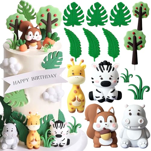 LaVenty Geburtstag Deko Tortenaufleger Waldtiere Waldtiere Tortendeko Waldtiere Geburtstag Wald Tiere Kuchen Toppers Eichhörnchen Zebra Giraffe Kuchen Figuren von LaVenty