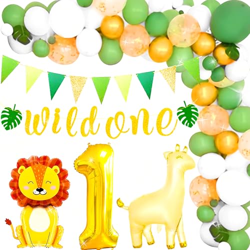 LaVenty Junge Wild One Geburtstag deko 1 Geburtstag Junge Mädchen Dschungel Geburtstagsdeko 1 Jahr Junge Kindergeburtstag Deko Safari Luftballons 1. Geburtstag Deko 1. Geburtstag Mädchen von LaVenty