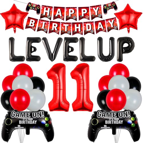 LaVenty Luftballons Geburtstagsdeko Junge 11 Jahre Techextra Videospiel Game Party 11 Jahr Jungen Ballon Geburstag Deko 11. Geburtstag Junge Geburtstag 11 Jahre Mädchen Kerze 11 Geburtstag Junge von LaVenty