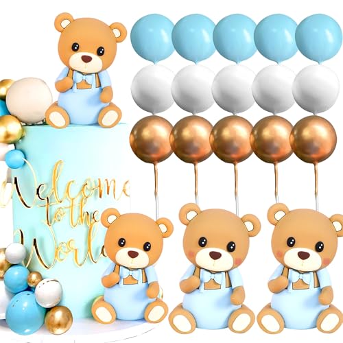 LaVenty Luxuriöse blaue Babyparty-Kuchendekoration, Teddybär-Kuchenaufsatz, Geschlechtsoffenbarung, Kuchendekoration, Bär, Babyparty, Partyzubehör, Teddybär-Dekoration von LaVenty