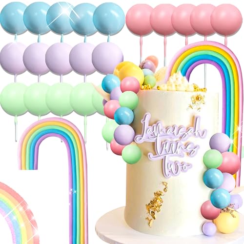 LaVenty Makrone Regenbogenkugel Tortenaufleger Bunte Regenbogen Kuchen Topper Pastell Farbe Kugeln Cupcake Toppers für Geburtstag BabyDusche Hochzeit Party von LaVenty