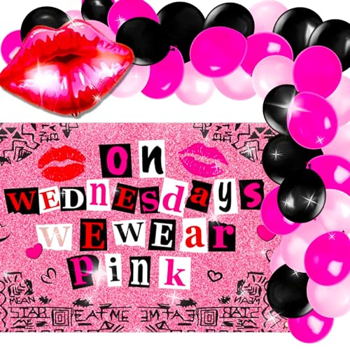 LaVenty On Wednesday We Wear Pink Backdrop Mean Girl Birthday Decoration Mean Girl Birthday Banner Cake Topper Balloons Cupcake Toppers Mean Girl Party Supplies Favors von LaVenty