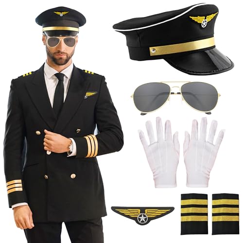 LaVenty Pilot Kostüm Airline Pilot Captain Kostüm Pilot Dress up Zubehör Kapitänsmütze Chauffeur Mütze (eisenhaltig 2) von LaVenty
