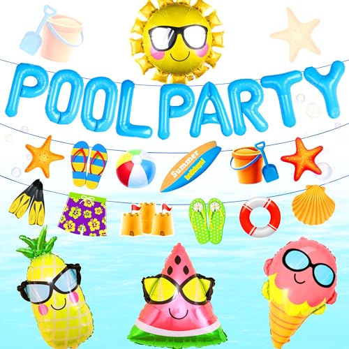 LaVenty Pool-Party-Dekoration, blauer Strand, Pool-Party, Zubehör, Sommer-Sonnenballons, Strandparty, Hintergrund, Banner für Luau, Hawaii, Strand, Pool-Party von LaVenty