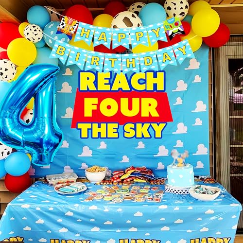 LaVenty Reach Four the Sky Geburtstag Dekorationen 4. Geburtstag Ballon Girlande Bogen Backdrop Banner Cake Topper für 4 Geburtstag Party von LaVenty