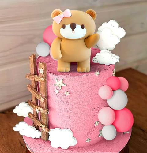 LaVenty Teddybär Tortendeko Taufe Tortendeko Mädchen Tortendeko Mädchen 1 Jahr Rose Tortendeko Teddybär Kuchen Deko Für Hochzeit BabyShower Geburtstag Party von LaVenty