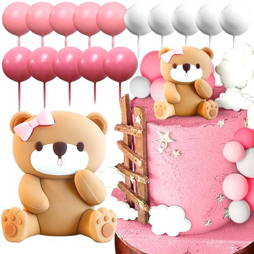 LaVenty Rosa Bär Tortendeko Baby Bär Baby Shower Cake Topper Bären Tortendeko Baby Shower Geburtstag Kuchen Dekoration von LaVenty