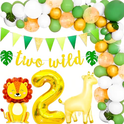 LaVenty Safari Dschungel Zwei Wilde Geburtstagsdeko Safari Dschungel 2 Jahre Alt Geburtstag Luftballons Salbeigrün Partydeko Löwe Giraffe Luftballons Zwei Wilde Banner von LaVenty