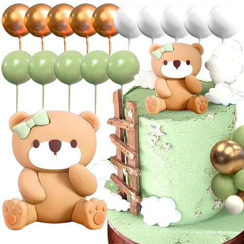 LaVenty Salbeigrüner Bär Tortendeko Beige Braun Kugeln Cake Topper Boho Bären Kuchen Tortendeko Baby Shower Geburtstag Tortendeko von LaVenty