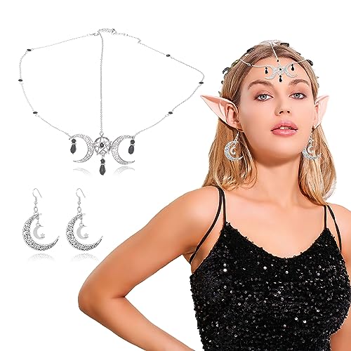 LaVenty Schwarz Mond Elfenohren Festival Haarschmuck Elf Halo Gothic Accessoires Headpiece von LaVenty