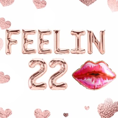 LaVenty Rosegold FEELIN 22 Balloons 22. Geburtstag Dekoration FEELIN 22 Banner 22. Geburtstag Zubehör Folienballon 22 für Damen 22. Geburtstag Dekorationen von LaVenty