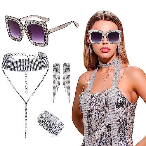 LaVenty Silbrig Disco Outfits Disco Cowgirl Kostüme Mamma Mia Outfits For Women 90er Jahre Party Outfit Damen Abba Kostüme Disco Party Accessories von LaVenty