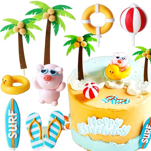 LaVenty Surfen Kuchen Dekoration Sommer Geburtstag Party Dekoration Schwimmbad Strand-Mikrolandschaft Miniliegestuhl Strandkorb Sonnenschirm Kleine Palme Deko Accessoires(blau) von LaVenty