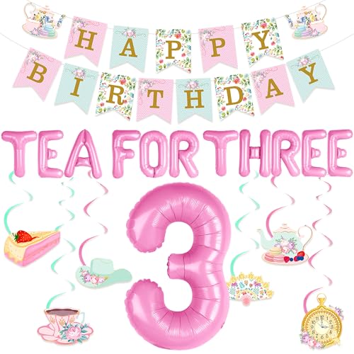 LaVenty Tea For Three Party Decorations Tea Party Decorations Tea Party Balloons Tea Party Birthday Decorations Tea Party Banner von LaVenty