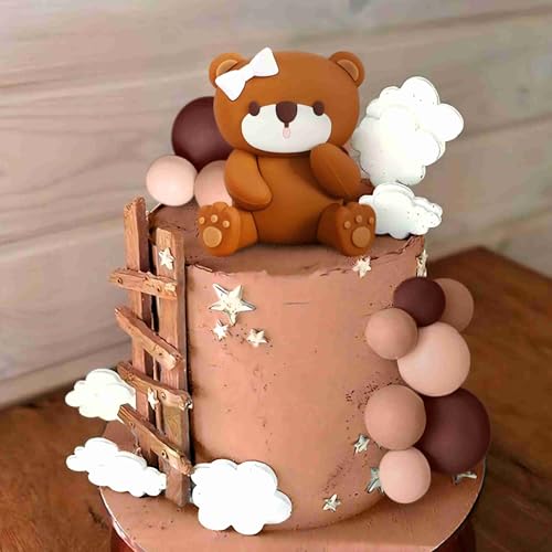 LaVenty Teddybär Tortendeko Taufe Tortendeko 1 Jahr Braun Tortendeko Teddybär Kuchen Dekoration für Hochzeit Baby Shower Geburtstag Party von LaVenty