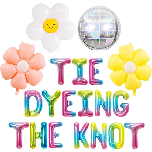 LaVenty Tie Dying The Knot Ballon Banner Dazed And Engaged Bachelorette Decoration Boozed Confused Tie Dye Bachelorette 60er 70er Jahre Bachparty Dekoration von LaVenty