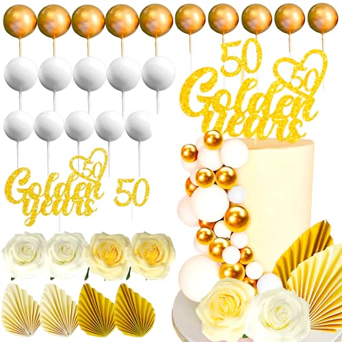 LaVenty Tortenaufsatz, 50 goldene Jahre, glitzernd, 50. Hochzeitstag, 50. Hochzeitstag, Party-Dekoration von LaVenty