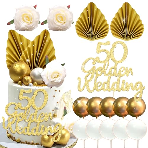 LaVenty Tortendeko Goldene Hochzeit 50 Golden Years Cake Topper Goldene 50. Geburtstag Kuchendeko Torten Topper Goldene Hochzeit Dekorations von LaVenty