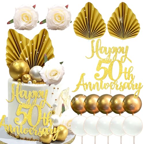 LaVenty Tortendeko Goldene Hochzeit 50 Golden Years Cake Topper Goldene 50. Geburtstag Kuchendeko Torten Topper Goldene Hochzeit Tortendeko von LaVenty