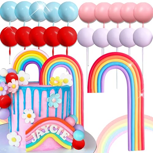 LaVenty Tortendeko Macaroon Regenbogen Ball Kuchen Toppers Pastell Farbe Kugeln Cupcake Toppers für Geburtstag BabyDusche Hochzeit Party von LaVenty