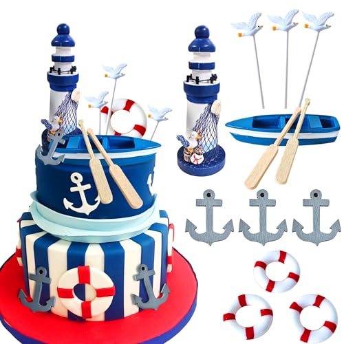 LaVenty Nautische kuchendekoration BabyDusche Maritime Tortendeko Rettungsring Schiff Deko Schiffsanker Kuchen Deko Strand Tortenaufleger Hochzeit Bachelorette Verlobungsparty Zubehör von LaVenty