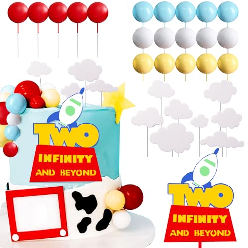 LaVenty Two Infinity and Beyond Cake Topper Birthday Decorations Yellow Red Blue Balls Cake Decoration 2nd Birthday Cake Topper for Boy 2 Birthday Party von LaVenty
