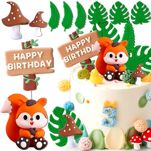 LaVenty Woodland Geburtstag Deko Tortenaufleger Waldtiere Waldtiere Tortendeko Waldtiere Geburtstag Wald Tiere Kuchen Toppers Eichhörnchen Kuchen Figuren von LaVenty